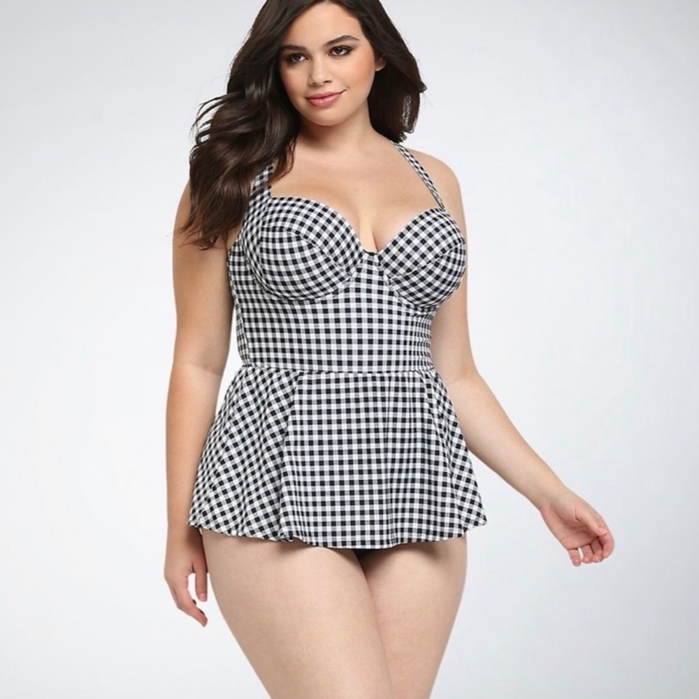 Torrid Push Up Black & White Gingham Swim Dress